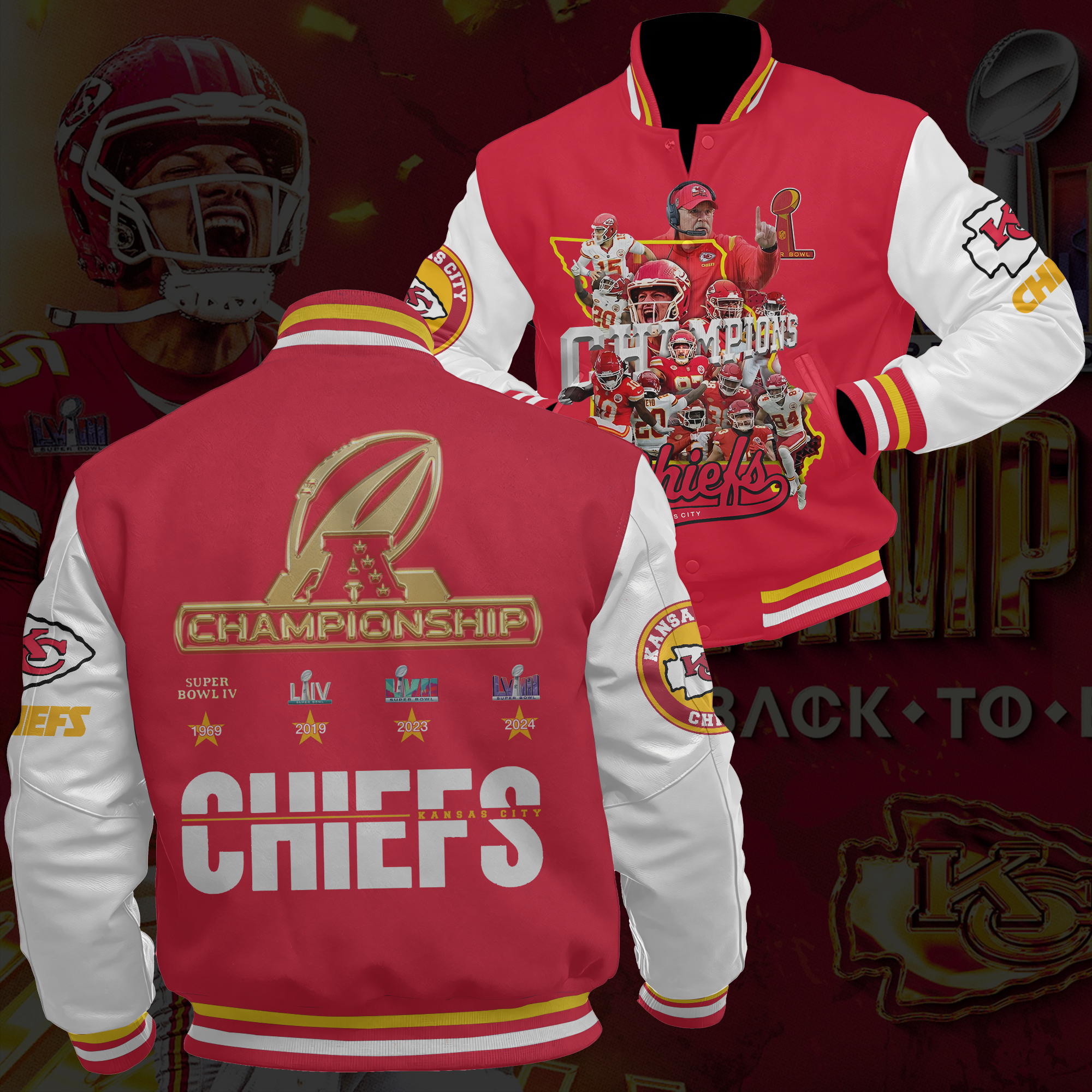 Kansas City Chiefs 2024 Super Bowl Champions Varsity Jacket HN01 – PufferJacket