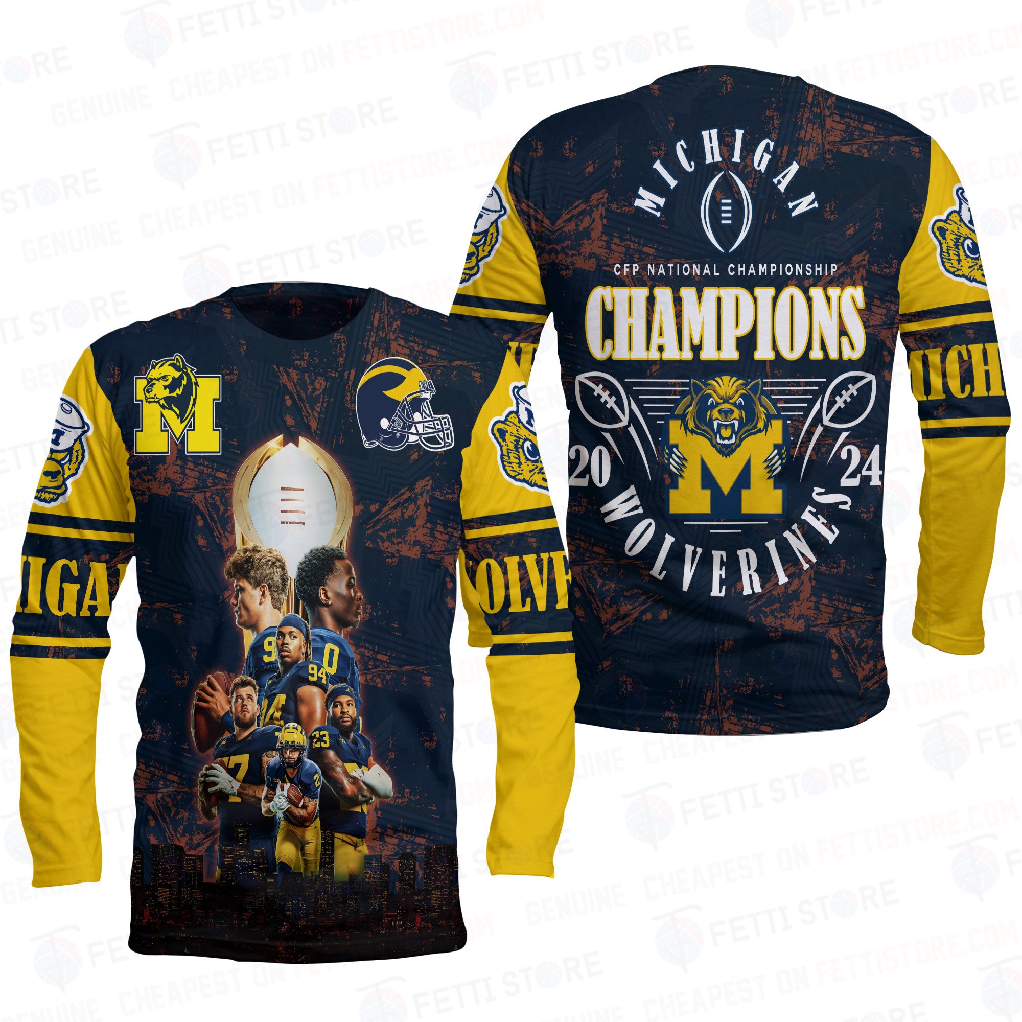 Michigan Wolverines 2024 Champions 3D Long Sleeve SFAT V6 –...